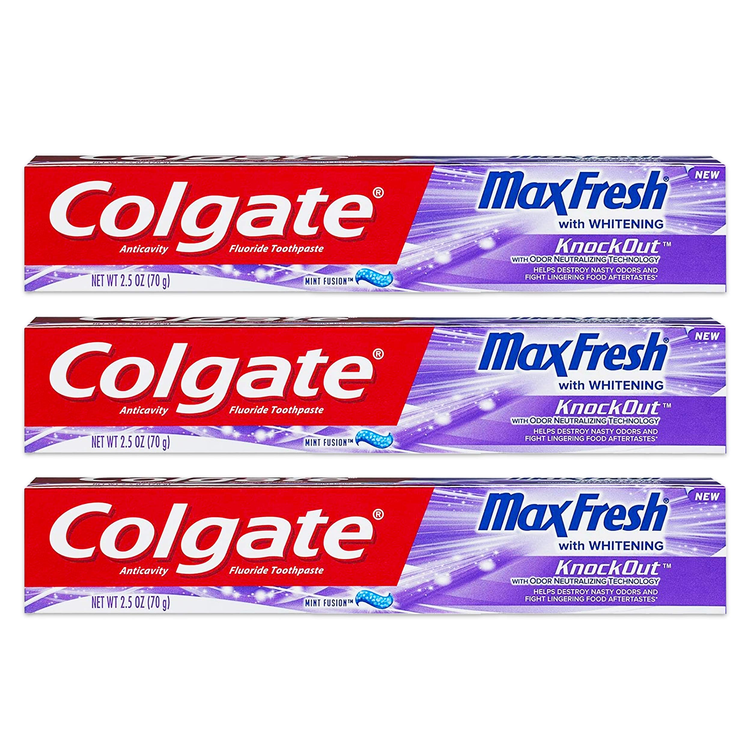 Colgate Max Fresh KnockOut Gel toothpaste 2.5 oz tubes in a 3-pack