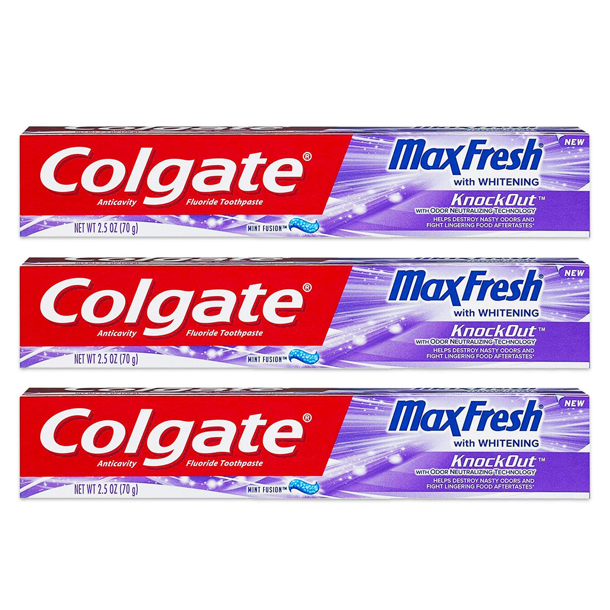 Colgate Max Fresh KnockOut Gel toothpaste 2.5 oz tubes in a 3-pack