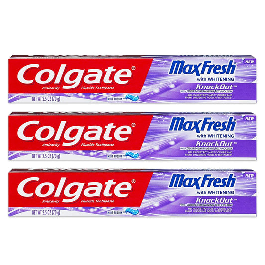 Colgate Max Fresh KnockOut Gel toothpaste 2.5 oz tubes in a 3-pack