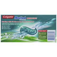 Sugar-free and gluten-free labels on Colgate Max Fresh toothpaste