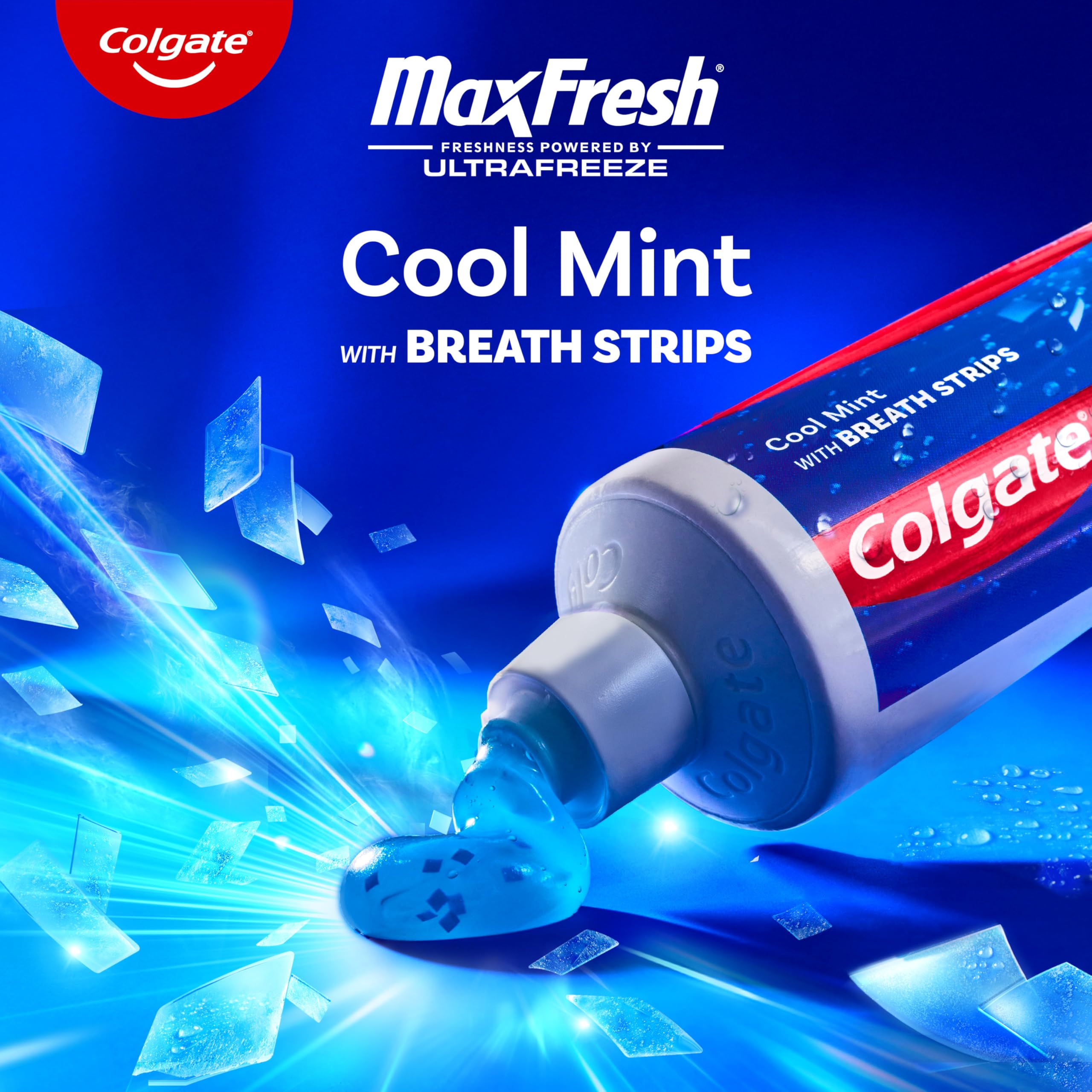 Close-up of toothpaste tube showing breath strips