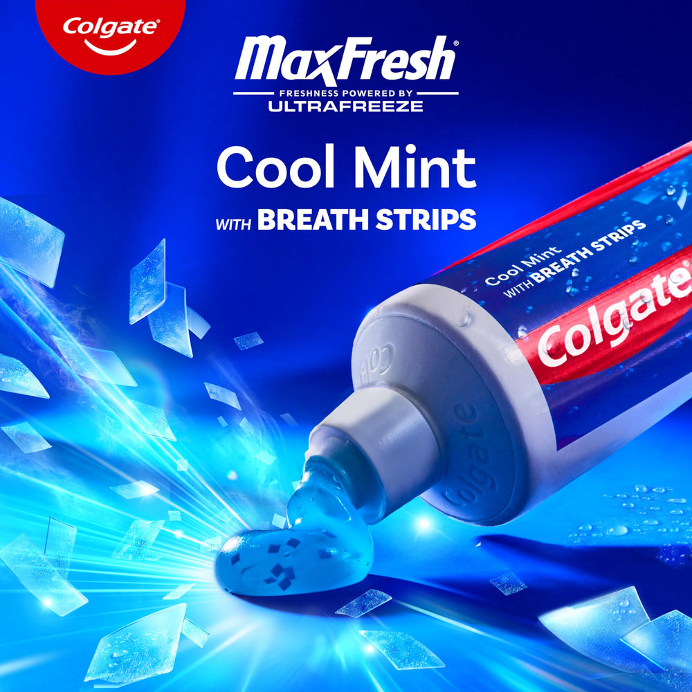 Close-up of toothpaste tube showing breath strips