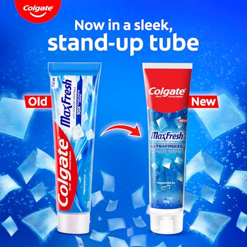 Close-up of Colgate Maxfresh blue gel toothpaste with cooling crystals