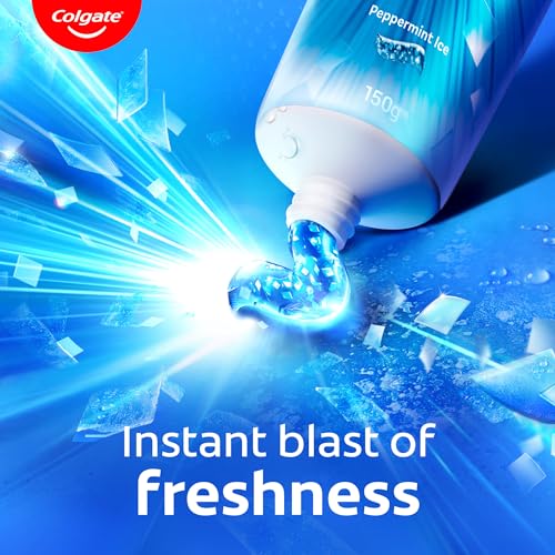 Blue toothpaste texture highlighting cooling crystals
