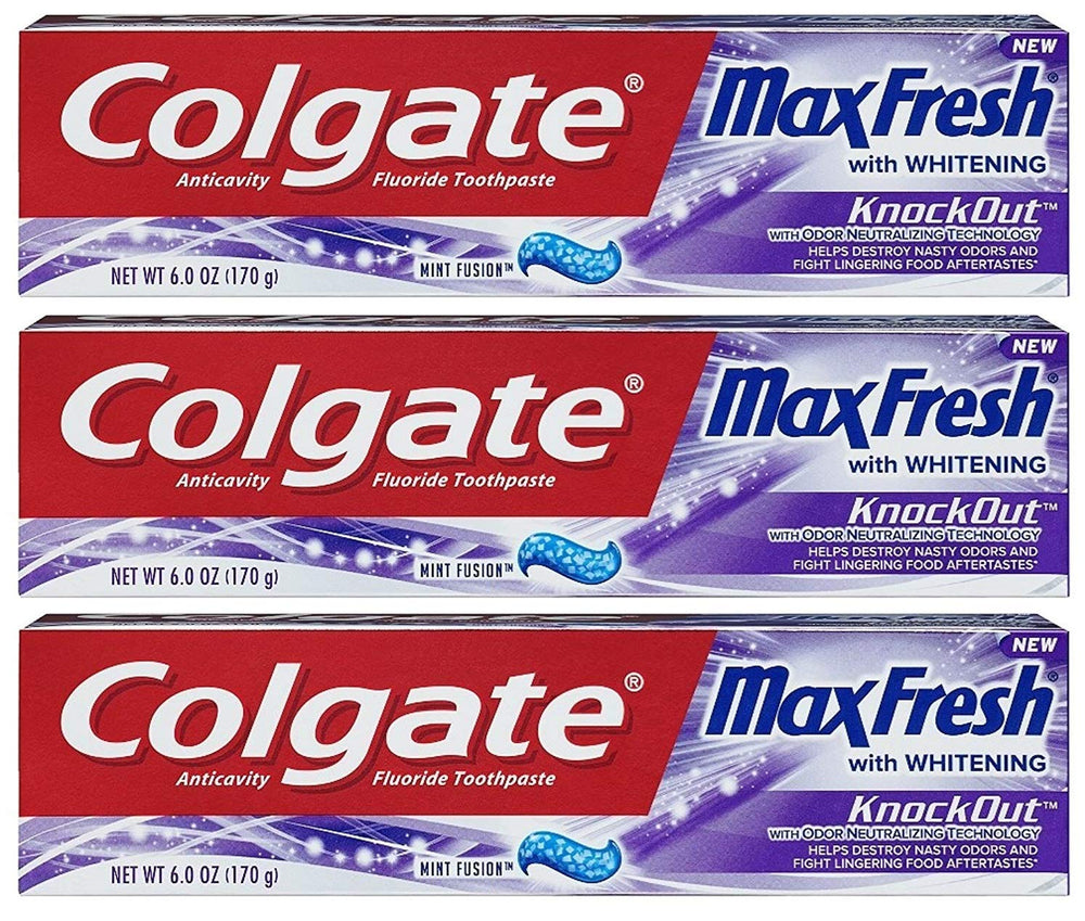 Colgate MaxFresh KnockOut toothpaste tubes, 6 oz each, pack of 3
