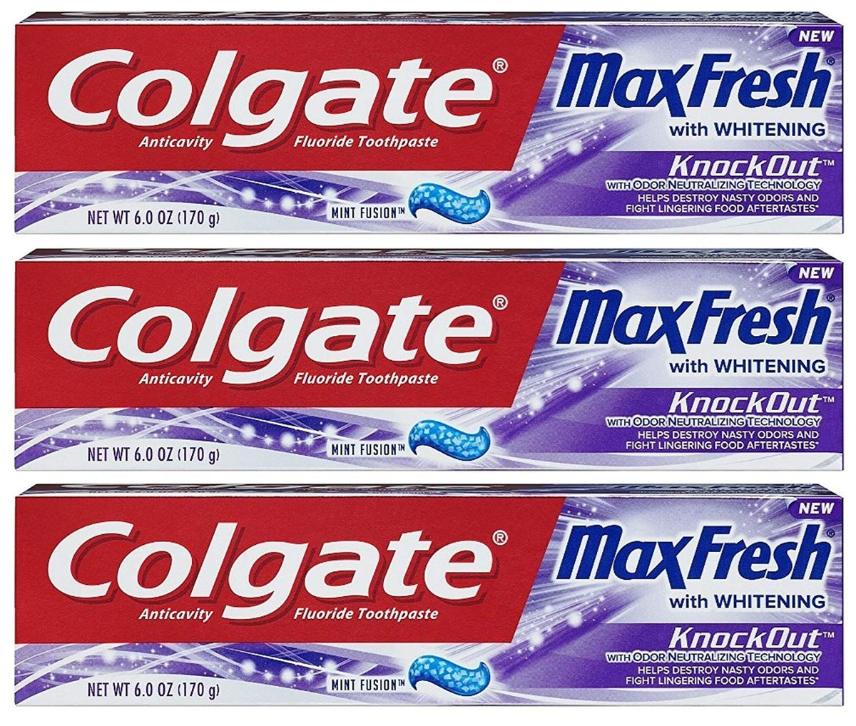 Colgate MaxFresh KnockOut toothpaste tubes, 6 oz each, pack of 3