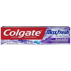 Packaging for Colgate MaxFresh KnockOut toothpaste 3-pack