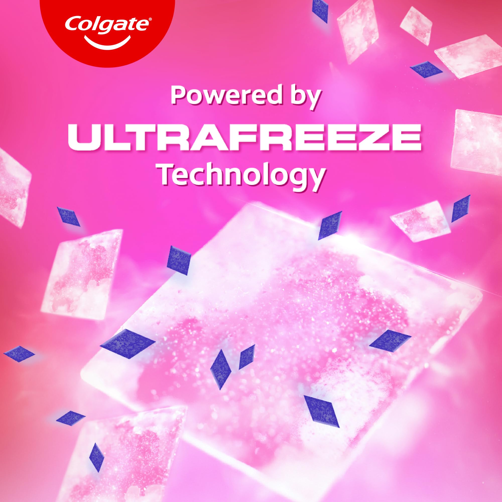 Close-up of blue cooling crystals in the toothpaste gel