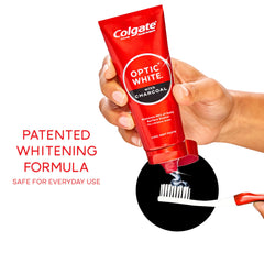 Front view of Colgate Optic White Charcoal 2 pack packaging