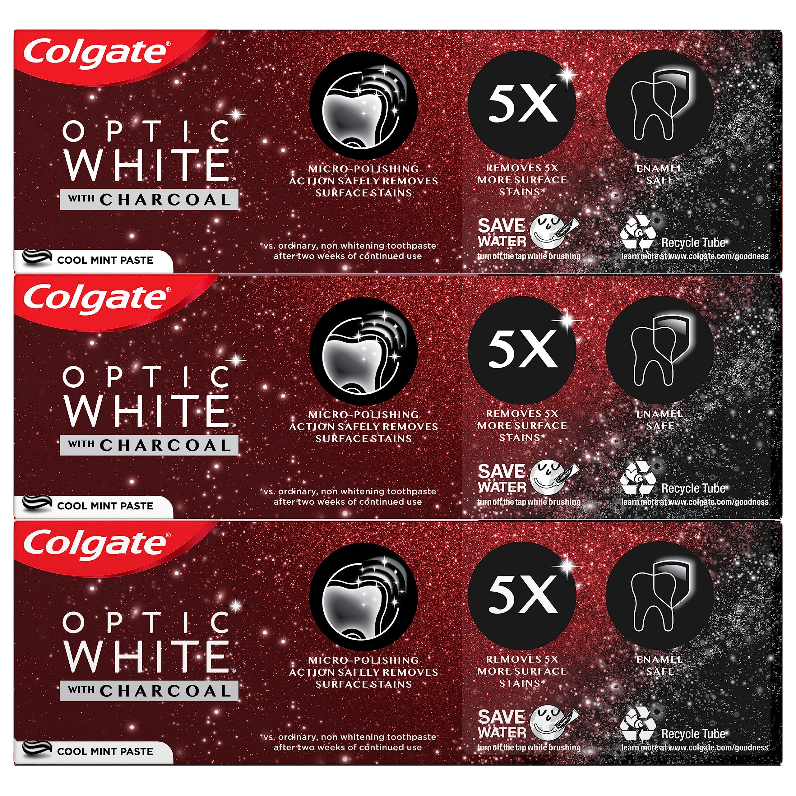 Angle view of Colgate Optic White with Charcoal toothpaste