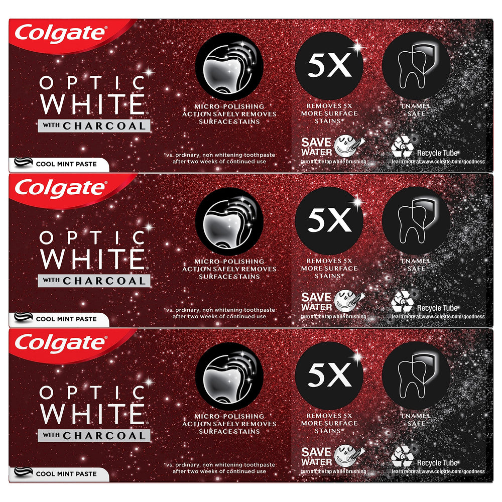 Angle view of Colgate Optic White with Charcoal toothpaste