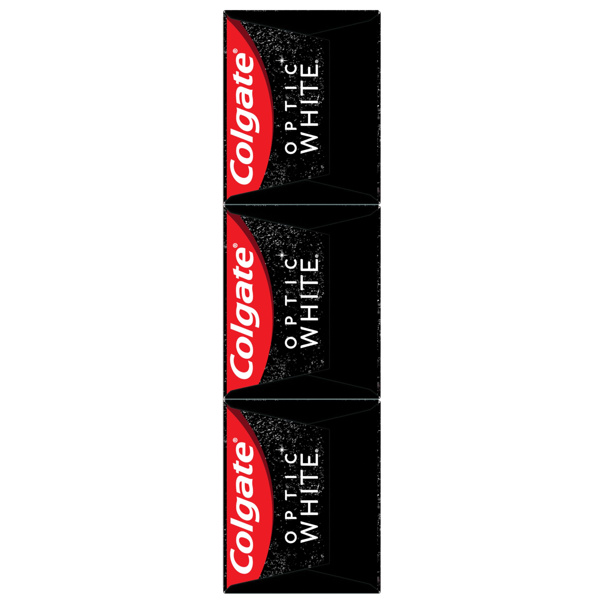 Colgate Optic White Charcoal toothpaste tube with Colgate branding