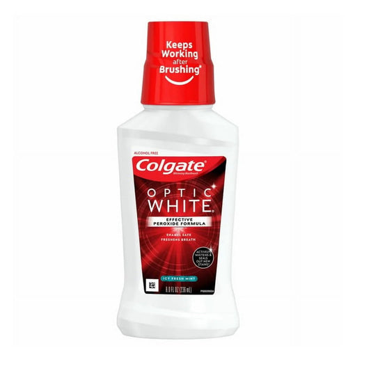 Colgate Optic White Mouthwash Icy Mint 8 fl oz bottle - front view