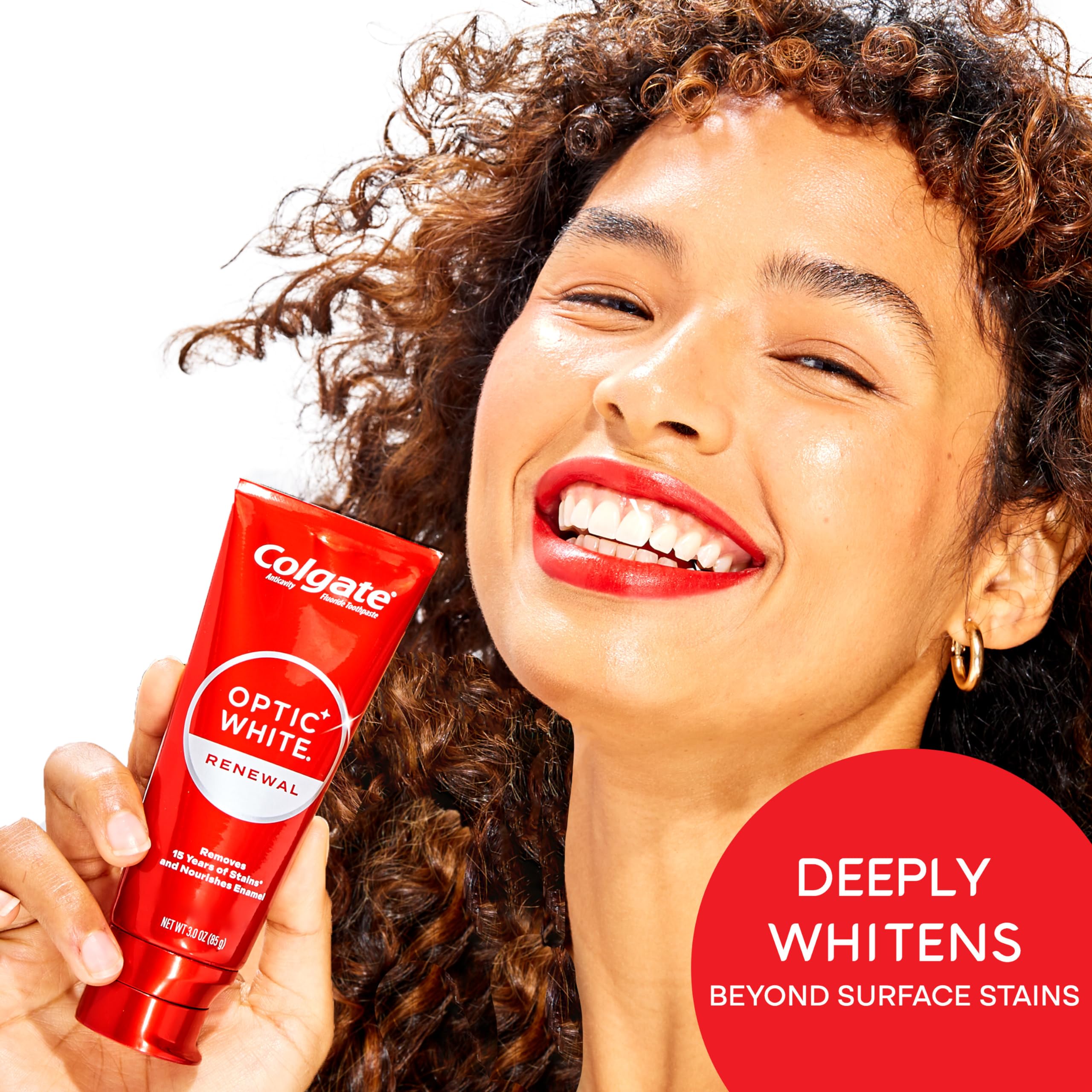 Front view of Colgate Optic White Renewal 3-pack toothpaste tubes