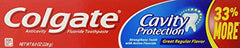 Back view showing ingredients and ADA seal on Colgate Cavity Protection toothpaste