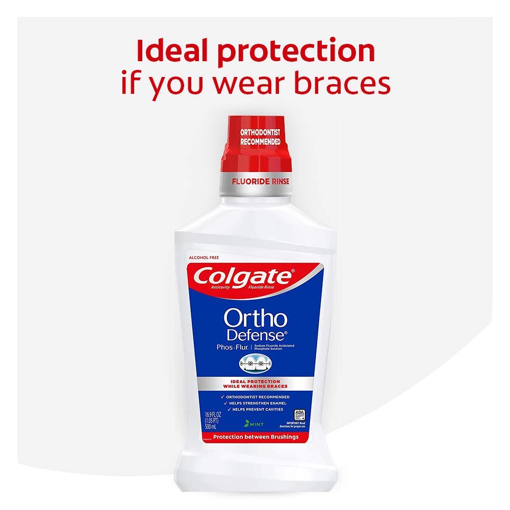 Dental care with Colgate Phos-Flur mint rinse for braces