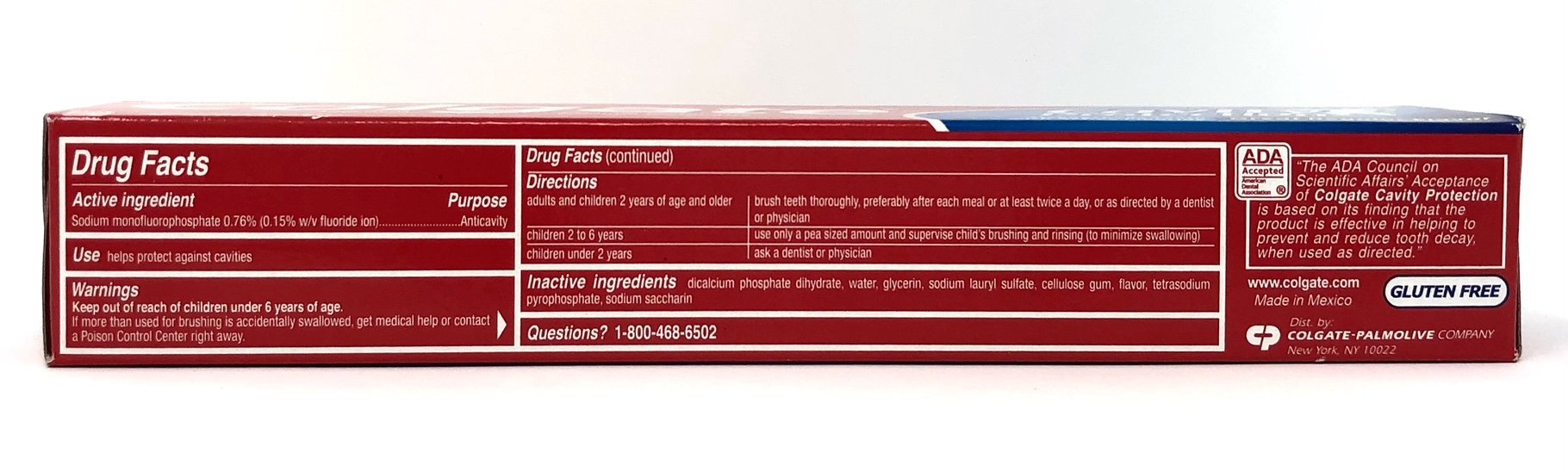 Close-up of Colgate Mint Zing toothpaste label showing whitening and anticavity benefits