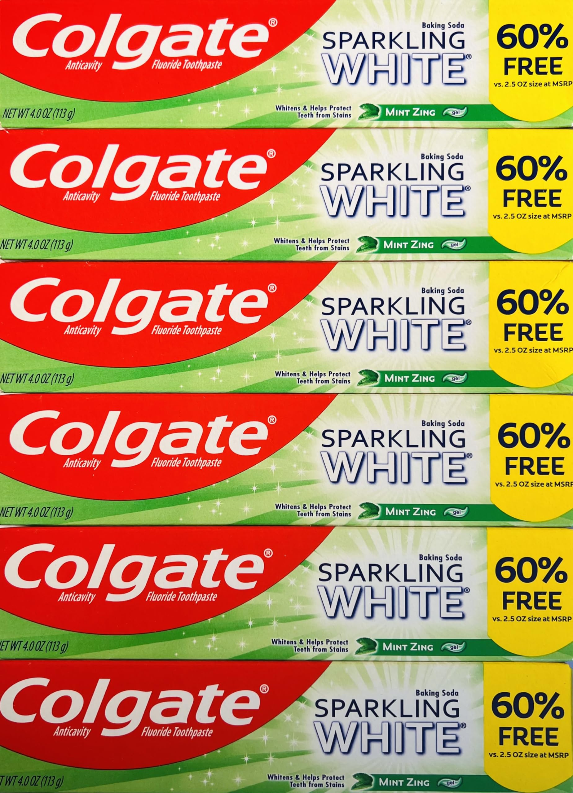 Colgate Sparkling White Mint toothpaste 4 oz 6-pack box