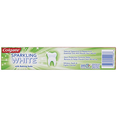 Colgate Sparkling White Mint toothpaste label close-up