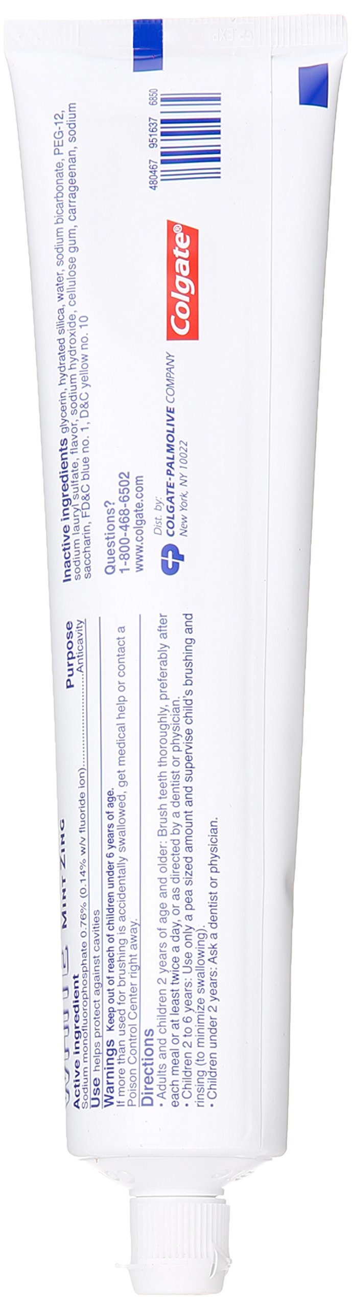 Baking soda whitening feature highlighted on Colgate toothpaste packaging