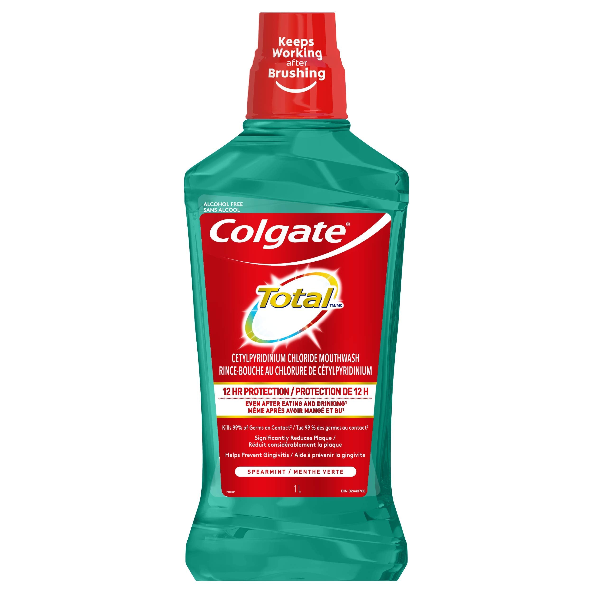 Front view of Colgate Total Advanced Pro-Shield Mouthwash Spearmint 33.8 oz bottle