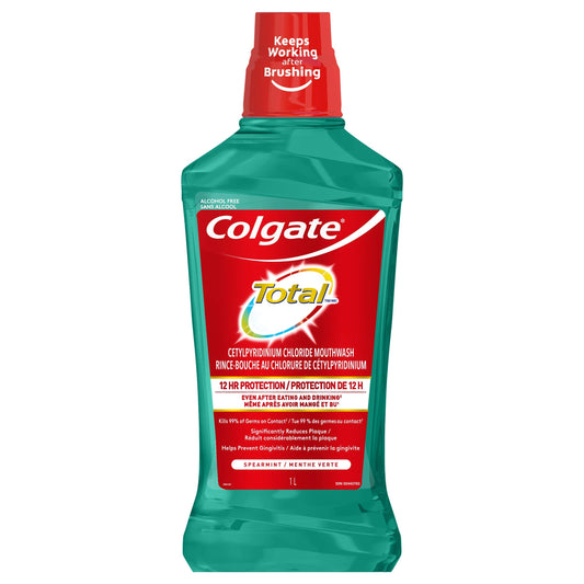 Front view of Colgate Total Advanced Pro-Shield Mouthwash Spearmint 33.8 oz bottle