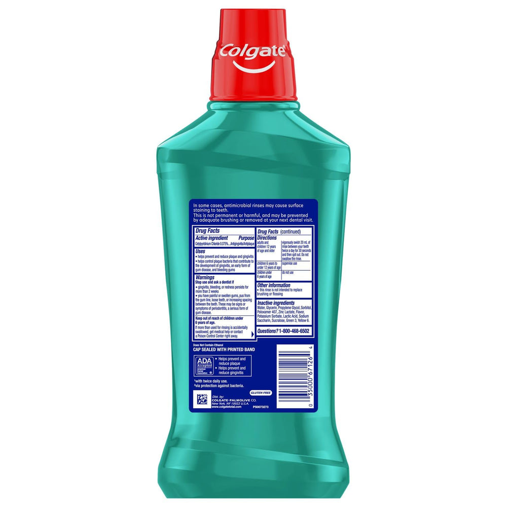 Colgate Total Advanced Pro-Shield Mouthwash Spearmint Surge 33.8 oz bottle - side view