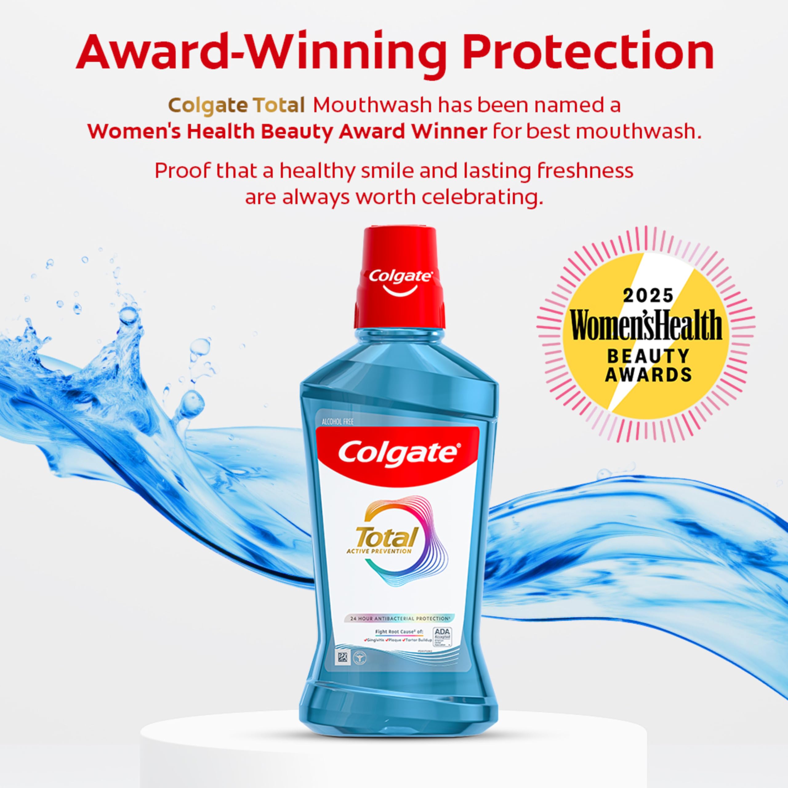 ADA acceptance label on Colgate Total Alcohol Free Mouthwash