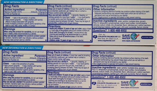 Two Colgate Total SF Clean Mint toothpaste tubes, 3.3 oz each, in a 2-pack