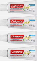 4-pack Colgate Total Clean Mint Toothpaste displayed on countertop