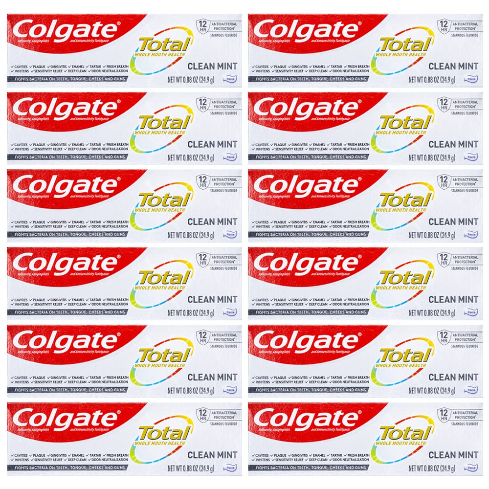 Colgate Total Clean Mint travel size toothpaste 0.88 oz pack of 12 – front packaging