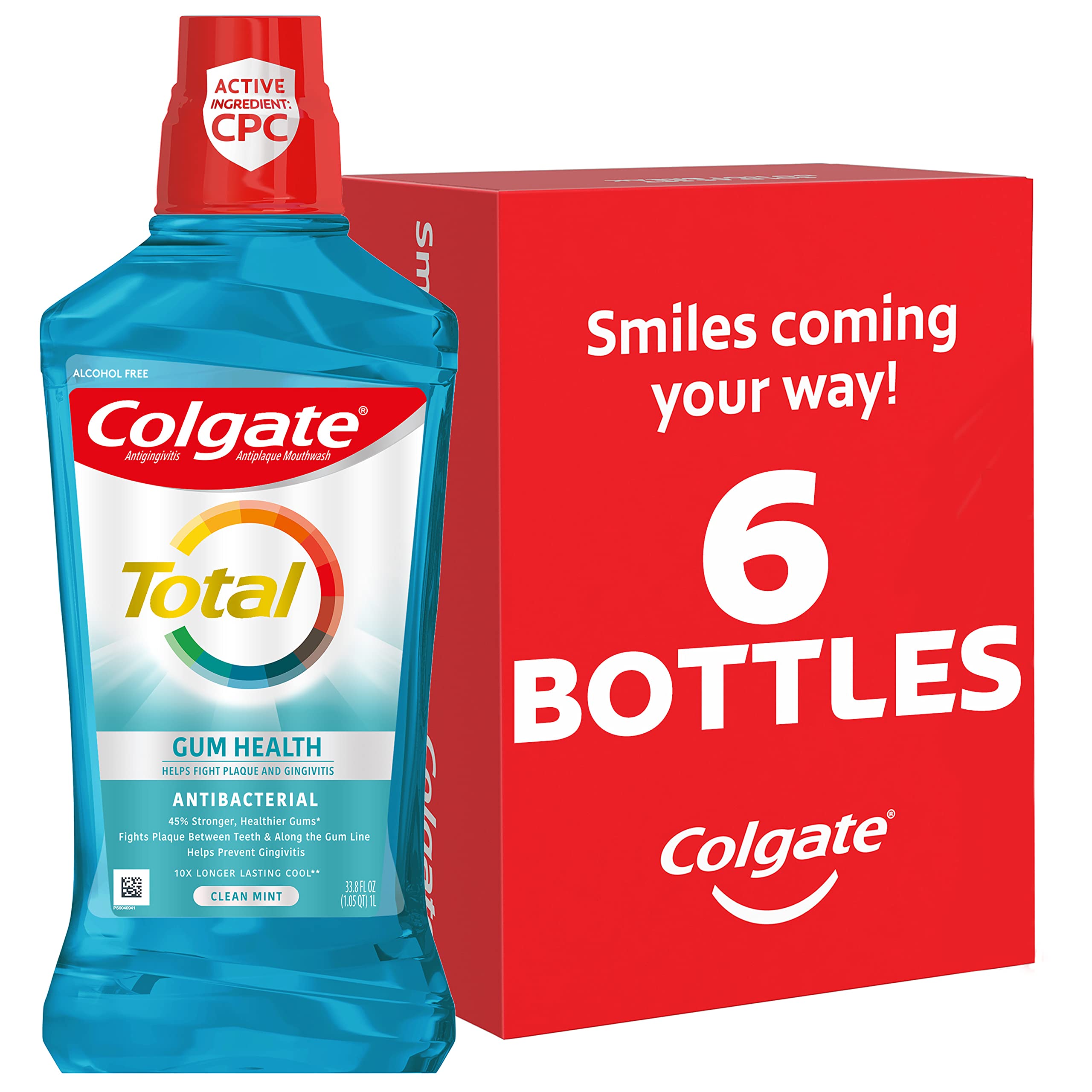 Front view of Colgate Total Gum Health Alcohol Free Mouthwash 1L bottle