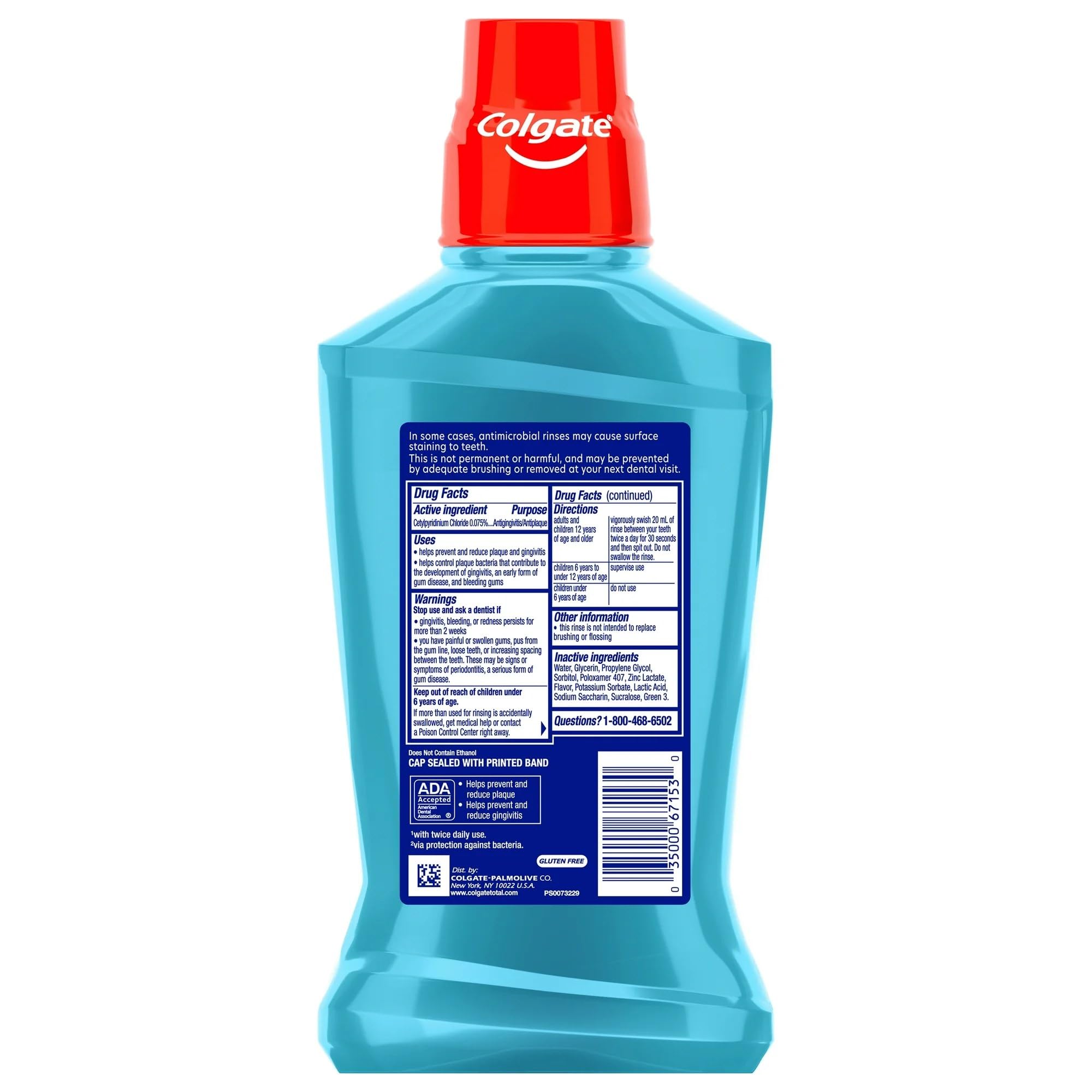 Packaging of Colgate Total Gum Health Mouthwash Clean Mint 500mL Pack of 6