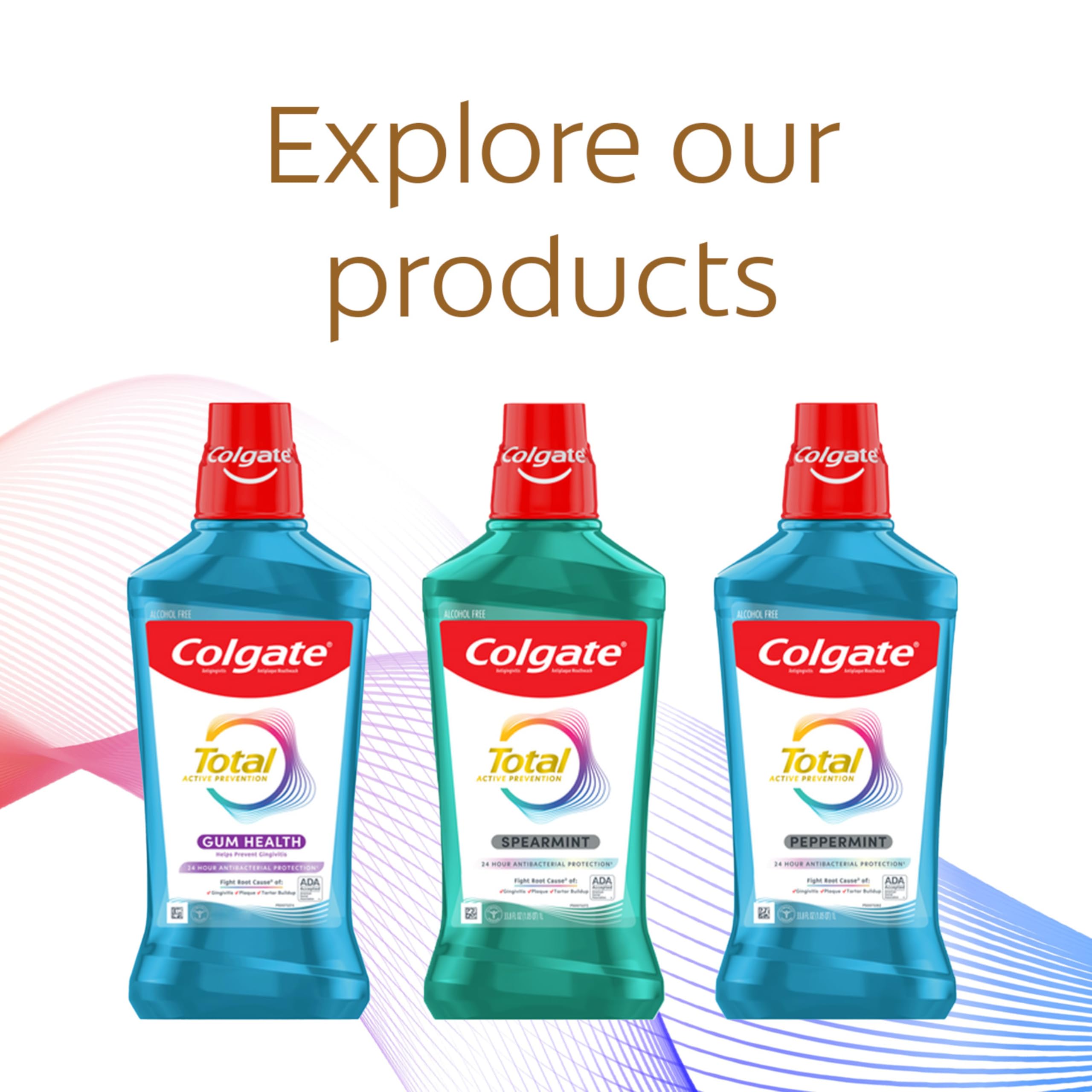 Colgate Total Mouthwash provides 24-hour protection against bacteria