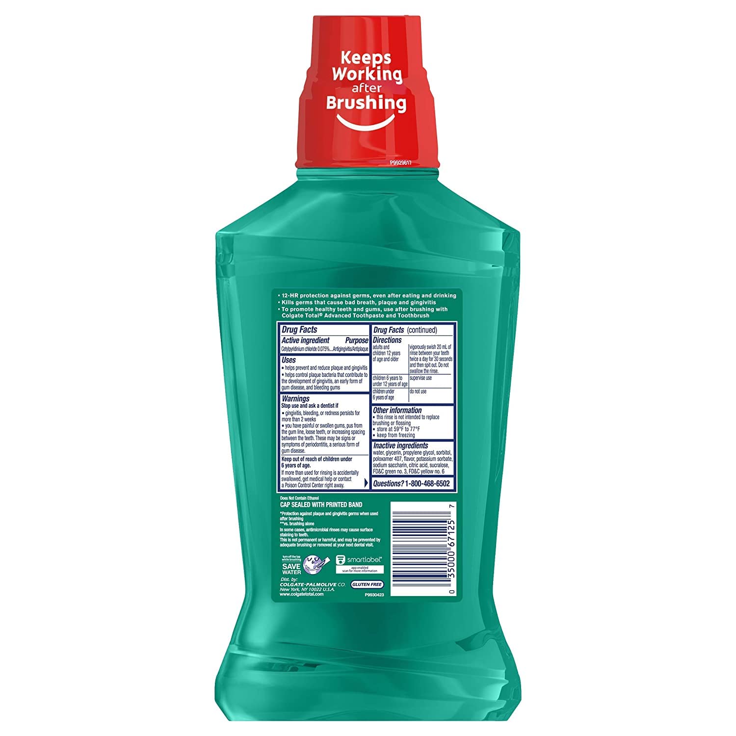 Six-pack display of Colgate Total Pro-Shield Mouthwash with Spearmint Surge flavor