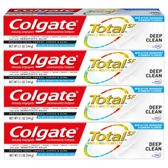 Front view of Colgate Total Deep Clean SF toothpaste 4-pack 5.1 oz tubes