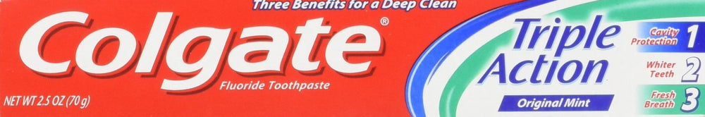 Colgate Triple Action travel-size toothpaste 2.5 oz 8-pack box