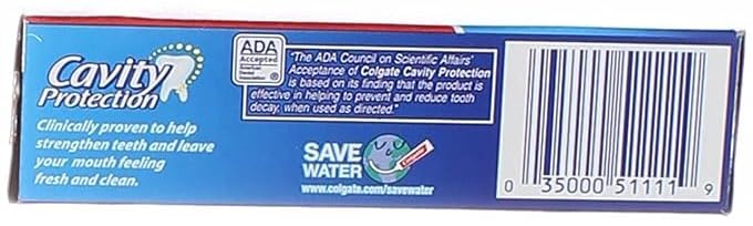 Front view of Colgate Cavity Protection toothpaste packaging