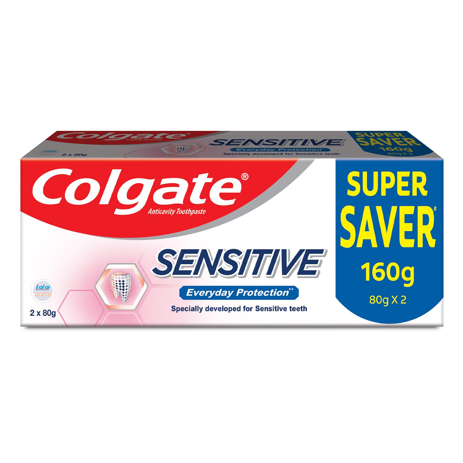 Front view of Colgate Sensitive Everyday Protection toothpaste 160g (2x80g)