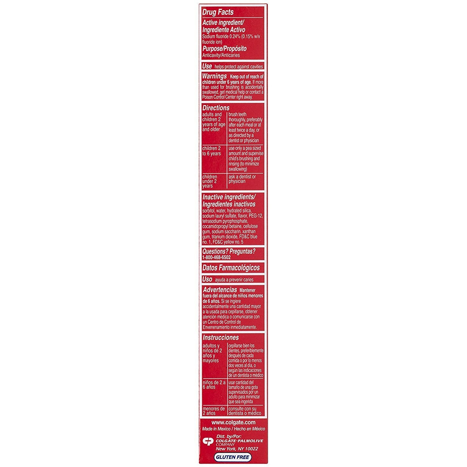 Graphic highlighting whitening, cavity protection, and fresh breath for Colgate Triple Action toothpaste