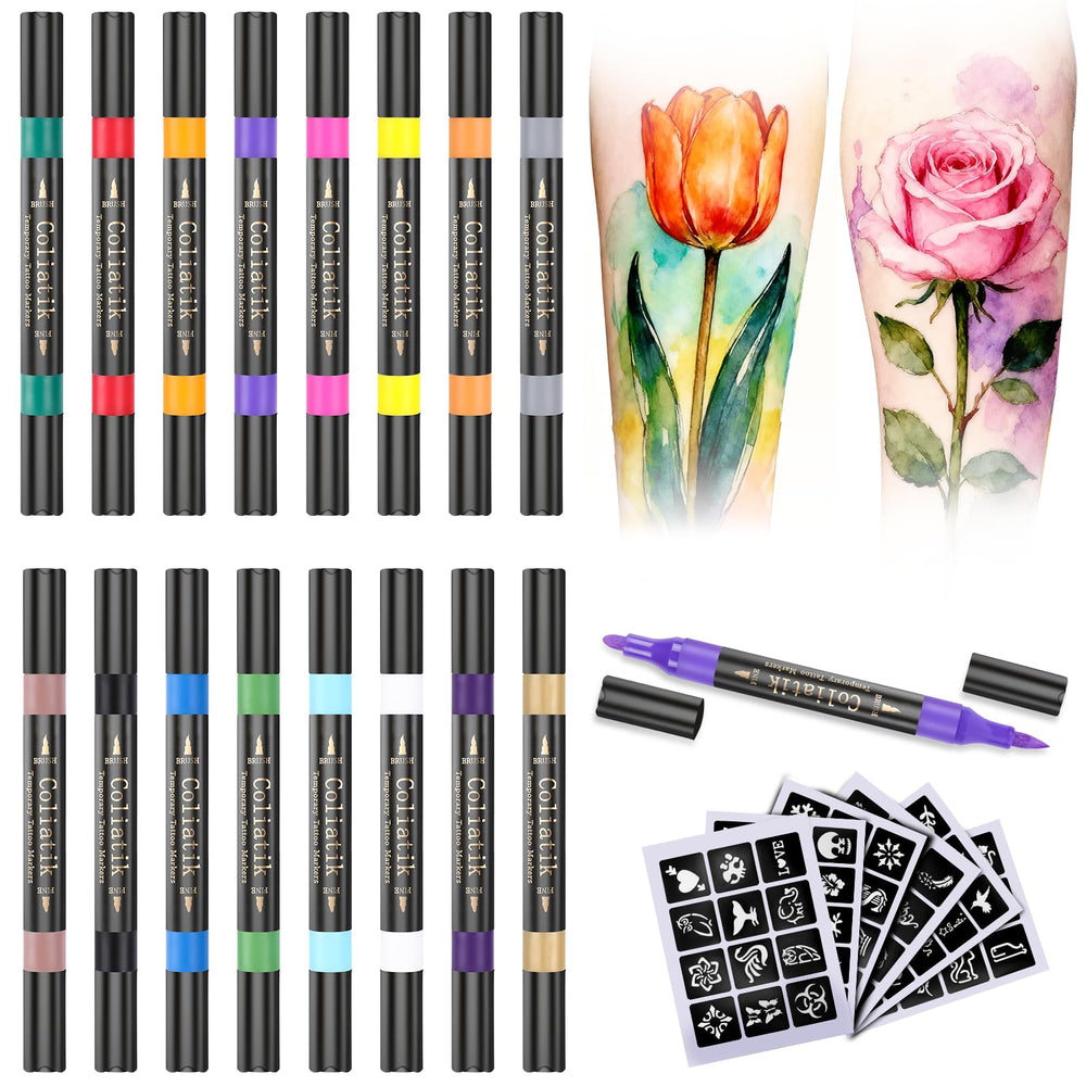 Coliatik tattoo markers kit with 16 colors for at-home body art.