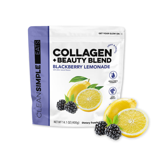 Collagen Powder + Beauty Blend Blackberry Lemonade bottle and scoop