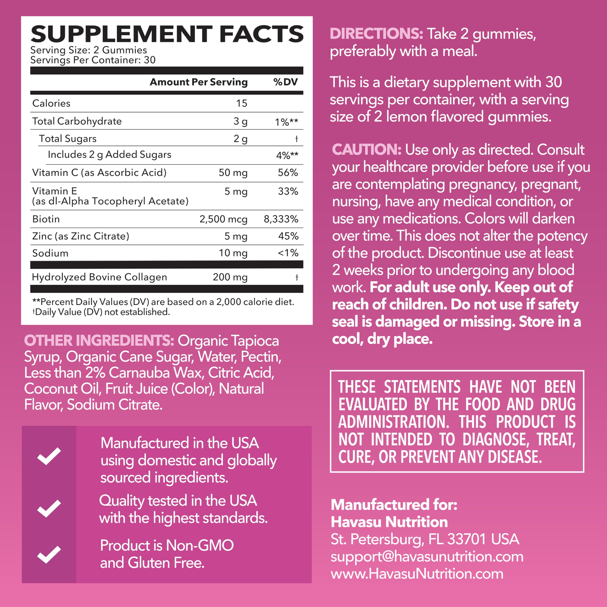 Back label showing ingredients and nutrition facts