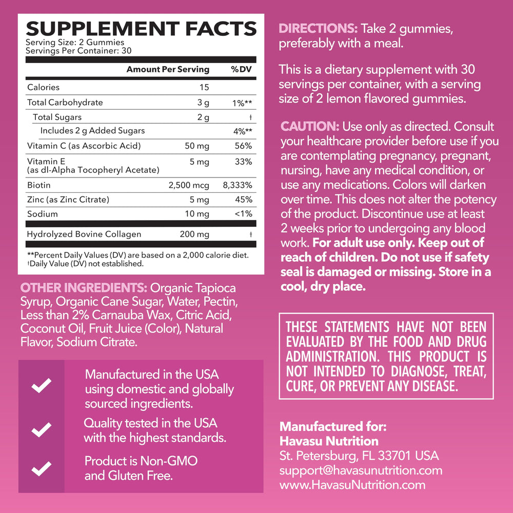 Back label showing ingredients and nutrition facts