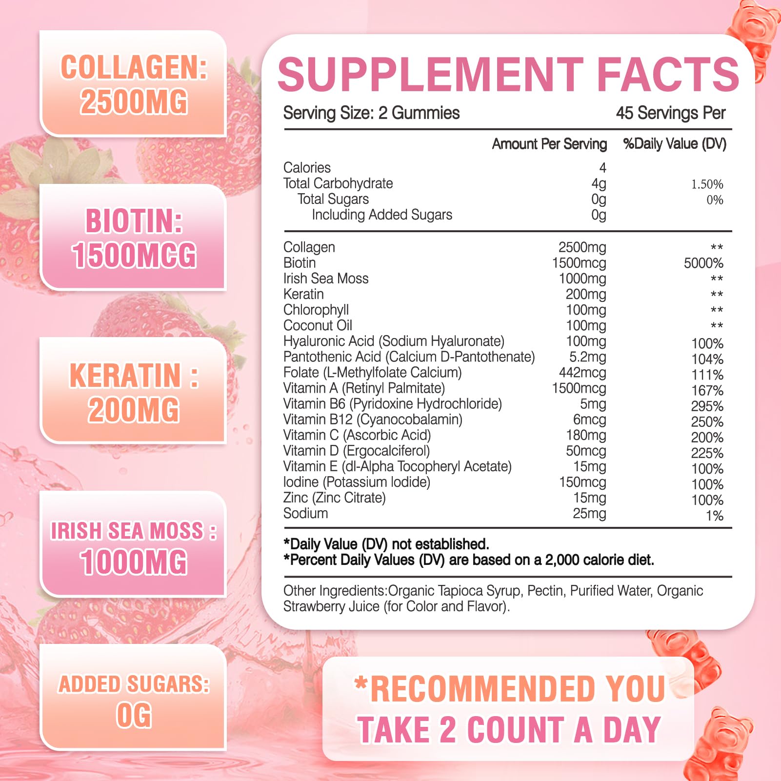 Close-up of strawberry-flavored collagen gummy
