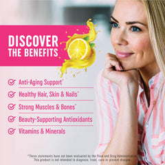 Ingredients label showing collagen, biotin, vitamin C, vitamin E, and zinc