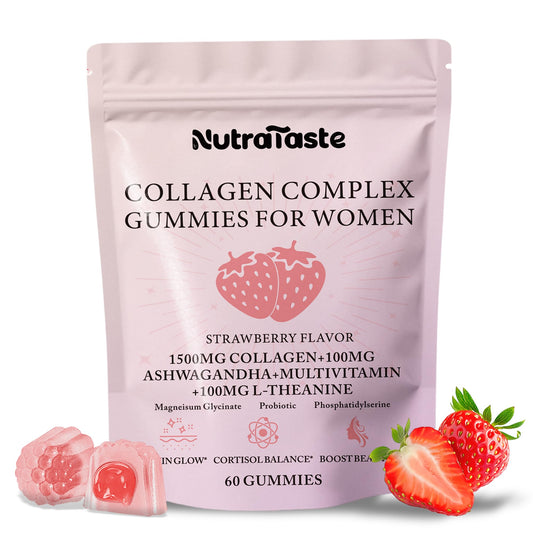 Bottle of Collagen Gummies for Women in strawberry flavor
