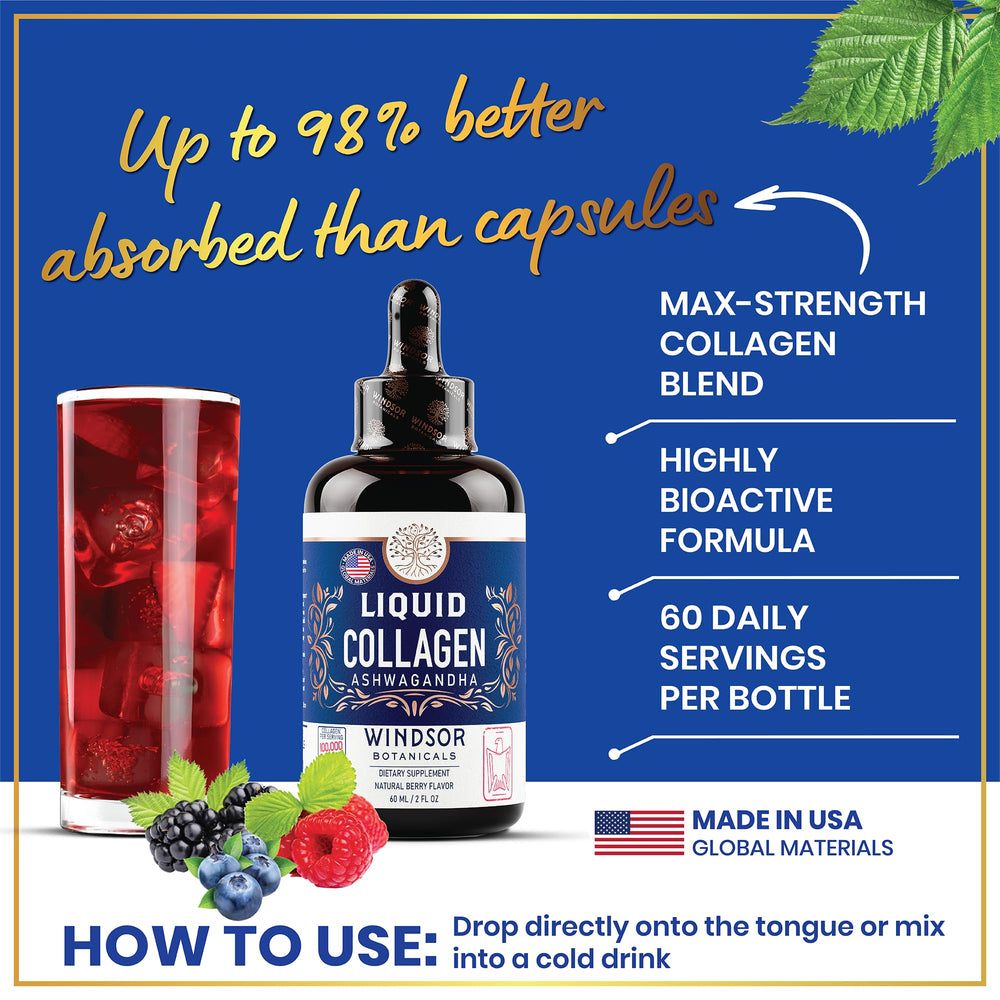 Close-up of hydrolyzed collagen peptides Type I & II liquid drops