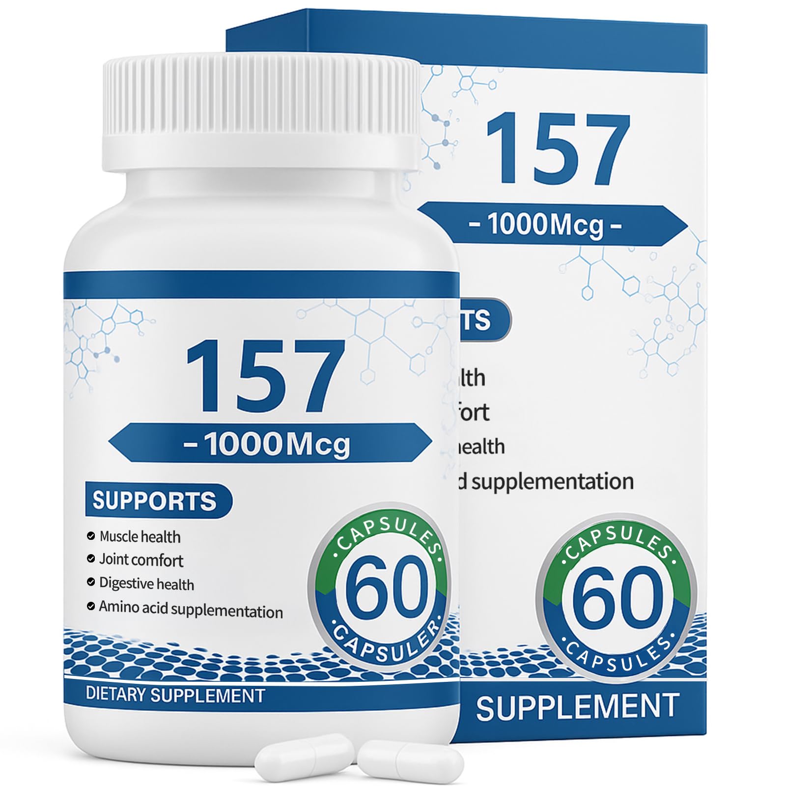 Front view of Collagen Peptide Capsules 157 bottle