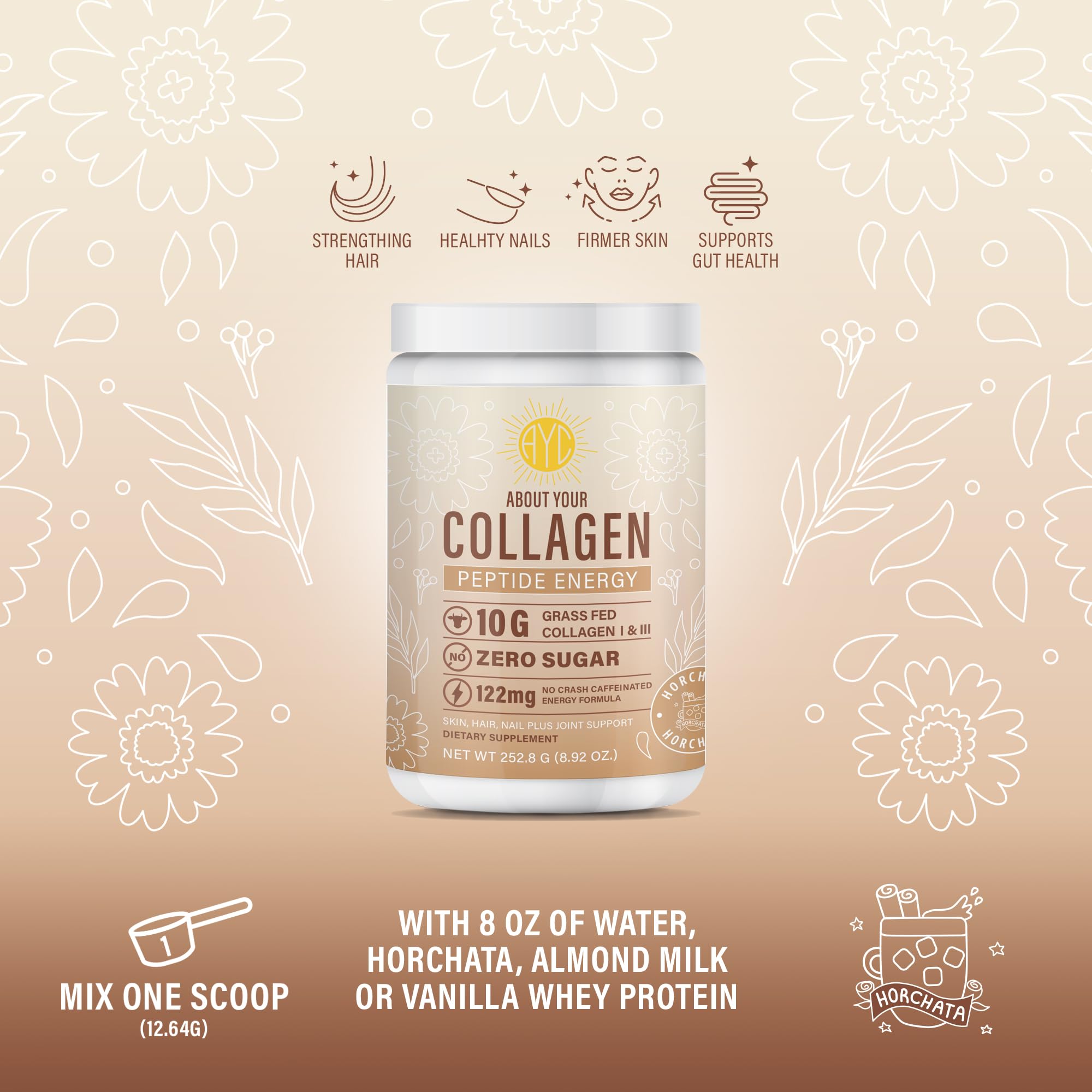 Serving suggestion with scoop and a glass of Horchata-flavored drink